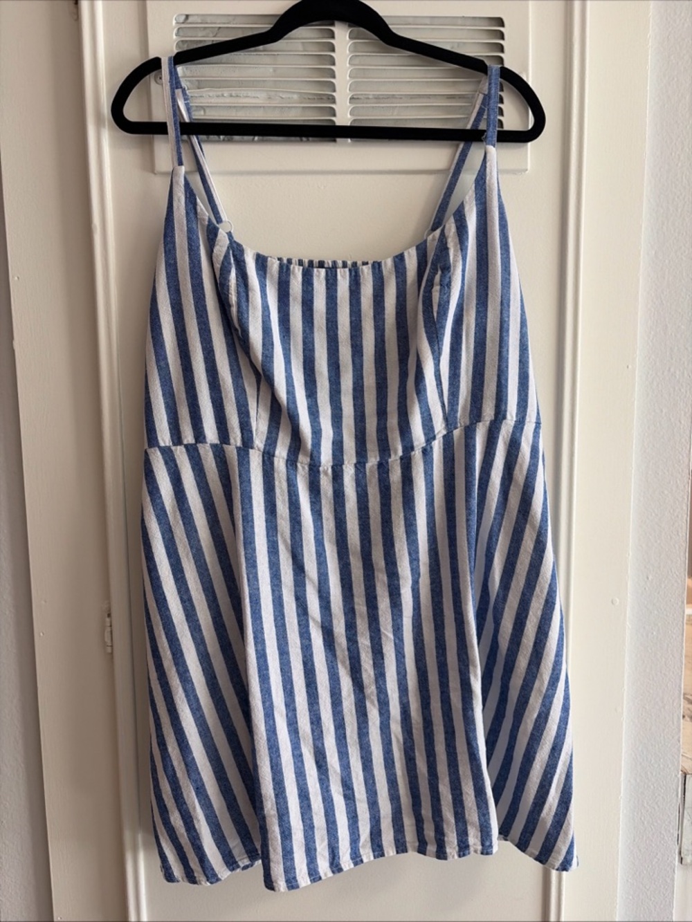 Old Navy Blue & White Striped Tank Dress Linen Blend Summer Adjustable Straps